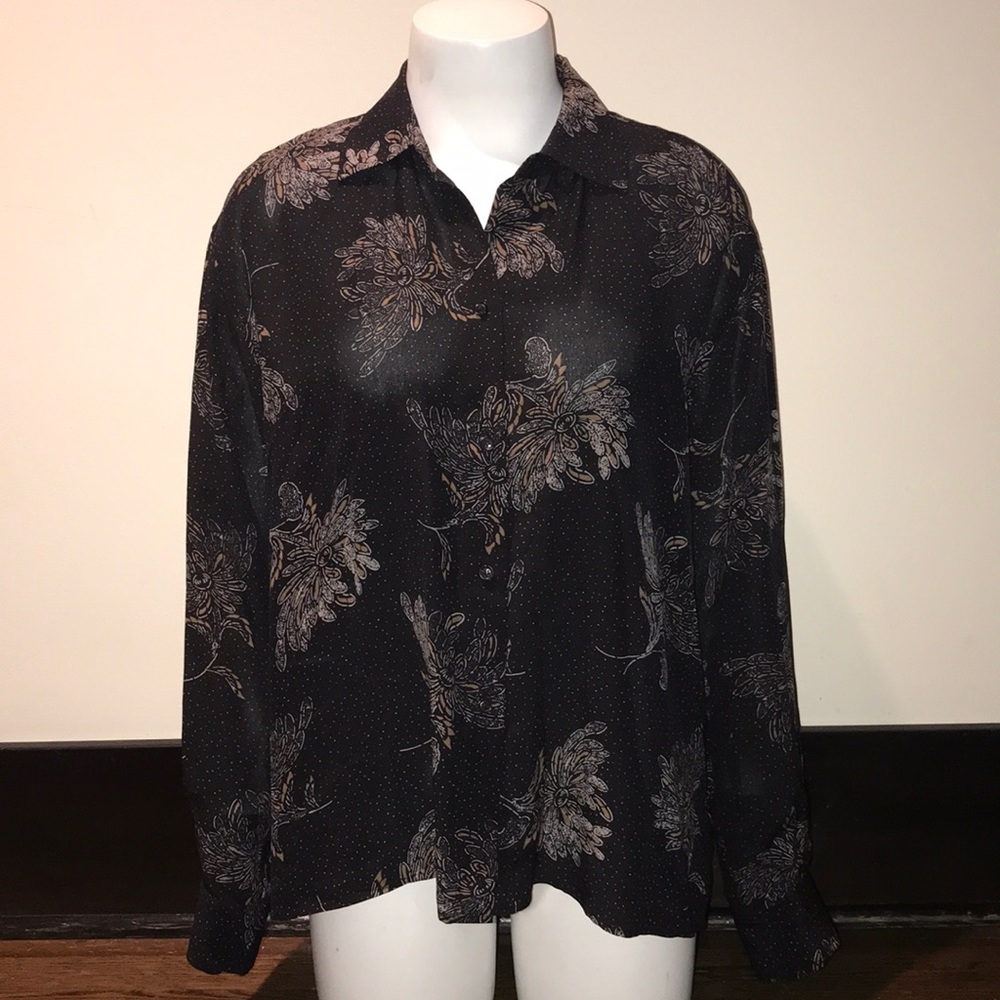 Vince Black Floral Blouse